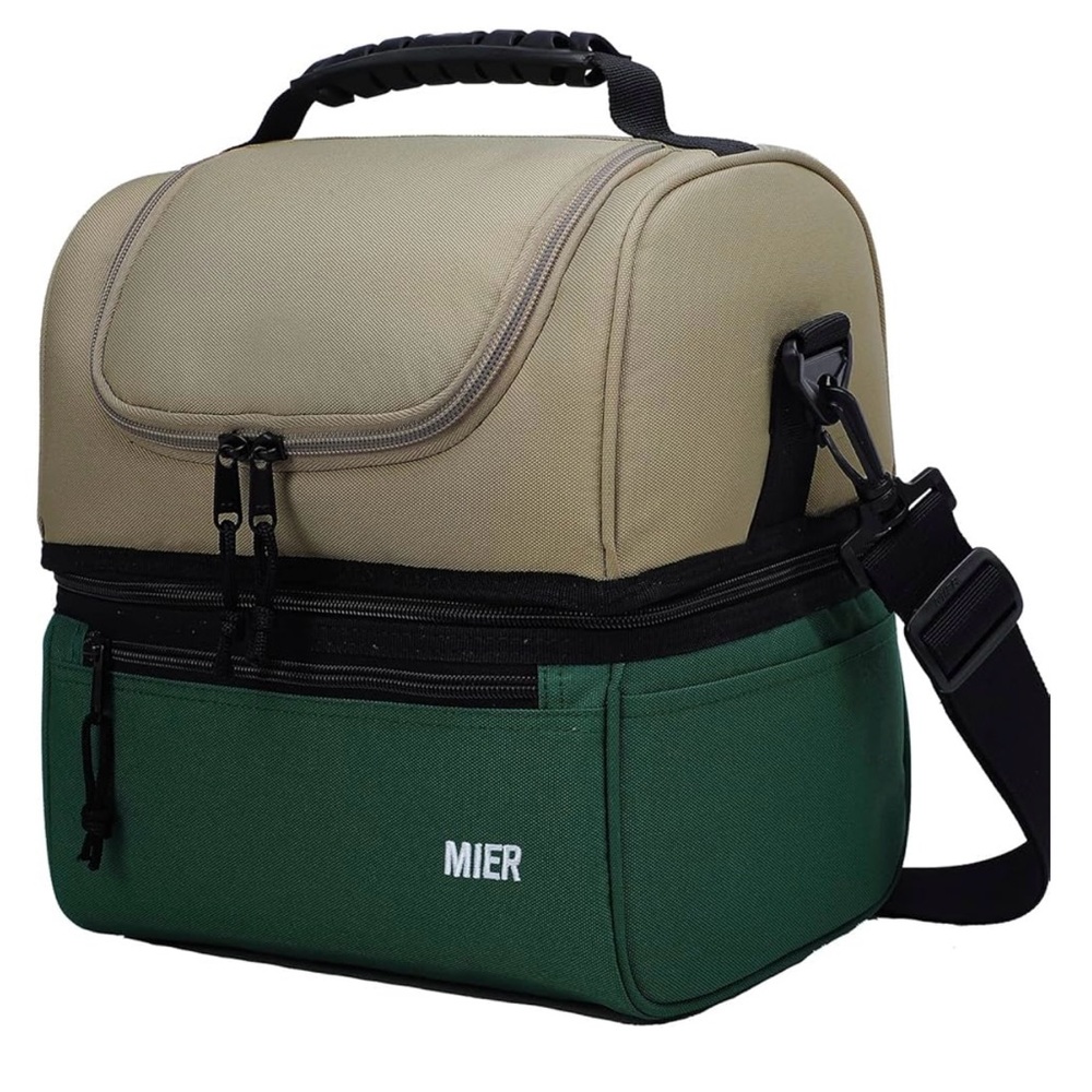 MIER Two compartment lunch bag, khaki and army green.